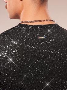 FeverCity Men's Fashionable Silver Foil Glitter Short Sleeve T-Shirt, Summer - Black - View 7
