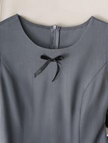 GlowEve 女士灰色纯色无袖圆领褶裥下摆短连衣裙 - 灰色 - 查看 4