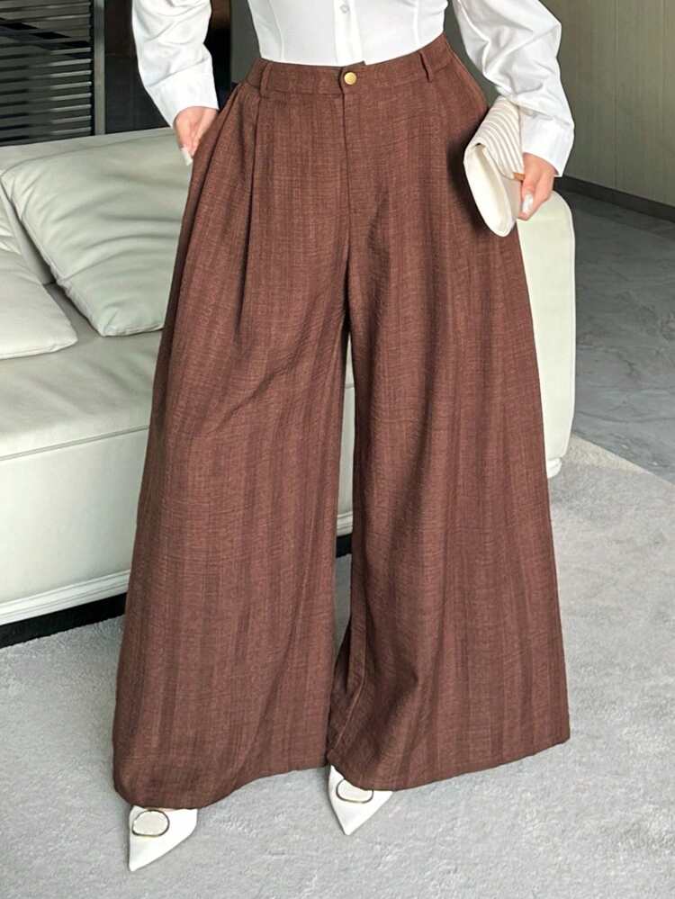 Dazy Plus Plus Size Women Wide Leg Loose Casual Pants, Versatile For Commuting, All Season