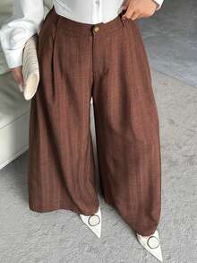 Dazy Plus Plus Size Women Wide Leg Loose Casual Pants, Versatile For Commuting, All Season - Brown - View 4
