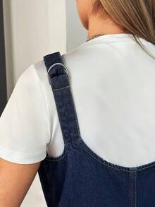 SHEIN 100% Cotton Women's Denim Dark Wash Jumpsuits - Dark Wash - View 6