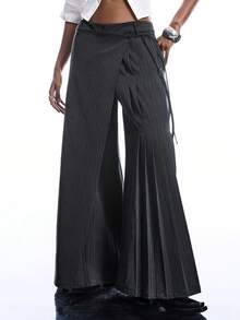 LYSMO 2026 New Arrive Minimalism Spring/Summer Women's Striped Patchwork Design Pleated Wide Leg Casual Pants/ Summer Outfits/Spring Outfit Women/ Spring Break Outfits/Valentine's Day /Valentine Outfits For Women /Birthday Outfits For Women / Y2k Clothes /Black Pants/Carnival / Carnival Costume