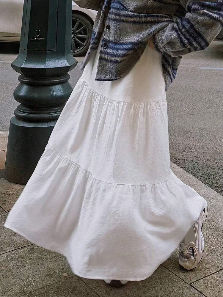 Women's Summer Vacation Solid Color Textured Ruffle Hem A-Line Skirt Boho