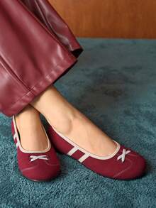 Rosivie Retro Color Block Comfortable Casual Flat Shoes, Suitable For Daily Commute Valentine's Day - Burgundy - View 10
