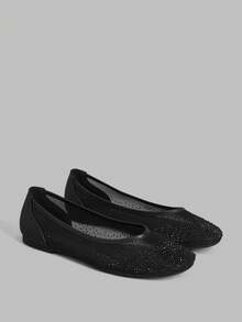 Ontre Women's Rhinestone Embellished Casual Everyday Slip-On Flat Shoes - Black - View 2
