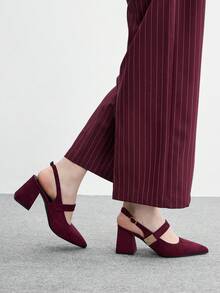 CUCCOO BIZCHIC Escarpins à talons épais avec boucle métallique de couleur abricot pour femmes. Design minimaliste classique, idéal pour le travail, les sorties, les fêtes, les vacances et les mariages - Fushia - Voir 4