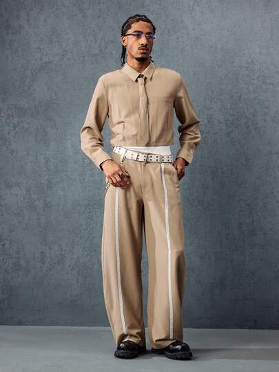 Street Life Men's Casual Commuter Striped Tie Shirt Jacket