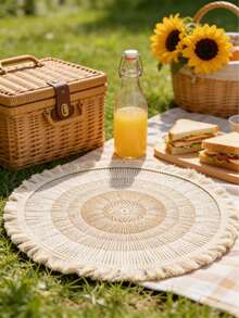 6pcs/8pcs Circular Edge Printed Linen Placemats - Multicolor - View 2