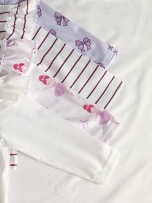 SHEIN Playful Pals 4pcs/Set Baby Girl Casual Daily All-Match Versatile Tee , Soft & Skin-Friendly Material, Great Value Multi-Piece Set - Mauve Purple - View 6