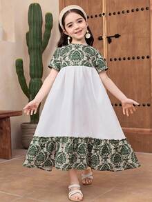 DRMZ Young Girl Chiffon Ditsy Floral Casual Vacation Dress - Green - View 5