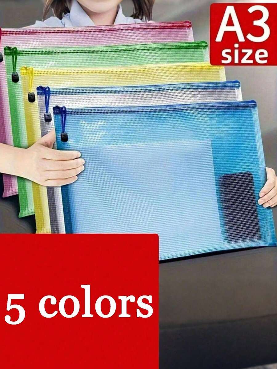 Extra Large Grid Waterproof Zipper Document Bag - A3/A4/B4/A5/B5/B6 Transparent Student And Professional Document Organizer, Ideal For Paper And Exam Storage. - Multicolor - View 1