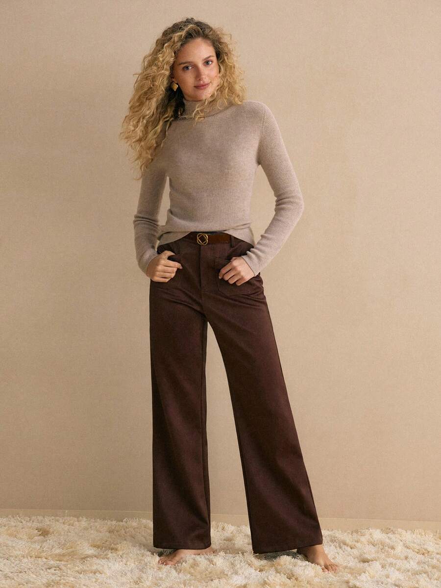 MOTF PREMIUM SUÉTER DE GOLA ALTA DE TRICÔ COM NERVURAS DE LÃ