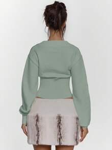 MUSERA Áo len cổ chữ V sâu, khóa kéo, chất liệu gân, ôm sát eo, gợi cảm, thích hợp đi chơi đêm, mùa đông, phong cách đường phố, dự tiệc tối, thanh lịch, mùa xuân. - Màu Xám nhạt - Xem 2
