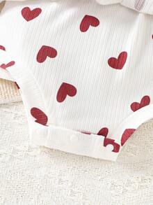 SHEIN 女婴爱心印花连体衣和发带套装 - 白色 - 查看 6