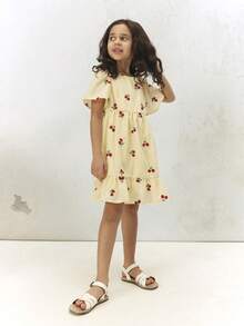 SUMWON Mädchen Kirschblüten-Muster Kleid mit Rüschenärmeln, Empire-Taille und Rüschensaum, perfekt für Frühling Sommer Lässig Lässig, festliche Anlässe, Urlaub - Gelb - Übersicht 4