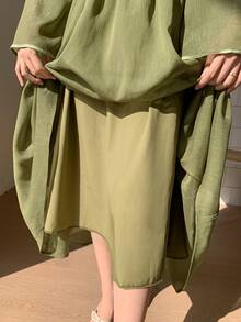 DAZY 女士优雅拼接喇叭袖连衣裙，春夏复活节吊带裙 - 綠色 - 查看 8