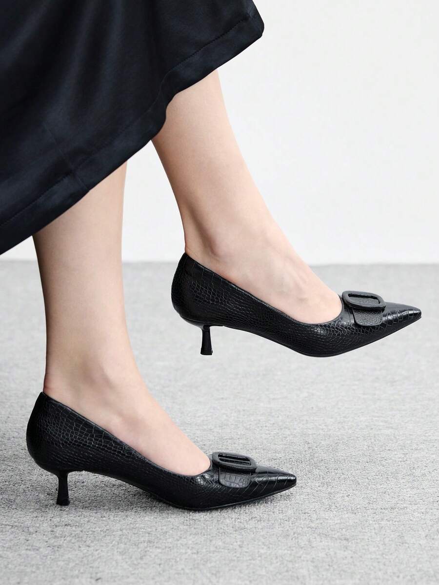 CUCCOO BIZCHIC 女士尖头搭扣设计优雅高跟鞋 - 黑色 - 查看 1