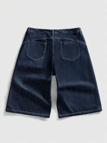 ROMWE MEN Grunge Punk 男士宽松飞机扣阔腿休闲牛仔短裤 - 藍色 - 查看 12