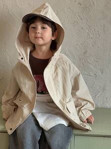 DAZY 男童纯色落肩长袖拉链连帽休闲风衣