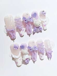 ROMWE Anime 10pcs Y2K Cute Heart, Star, Bow, Wing Nail Art Stickers With Tape - Mauve Purple - View 1