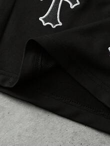 PAVTROS 男士十字绣抽绳腰带口袋休闲短裤 - 黑色 - 查看 6