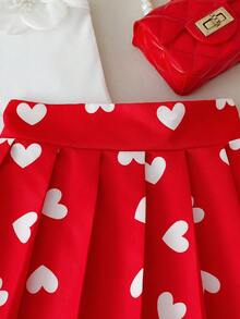 Bộ 2 món phong cách Hàn Quốc thanh lịch, ngọt ngào, dễ thương cho bé gái, gồm áo tank top kẻ sọc hoa 3D và chân váy xếp ly in hình trái tim, màu đỏ thời trang, thích hợp cho ngày Valentine, kỳ nghỉ, mặc hàng ngày, mùa xuân/hè/thu. - Nhiều màu - Xem 7