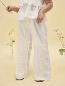 SUMWON Girls Summer Broderie Anglaise Frill Tank Top And Wide Leg Pant Coordination Set With Eyelet Embroidery Festive Occasionwear For Casual And Vacation - White - View 4