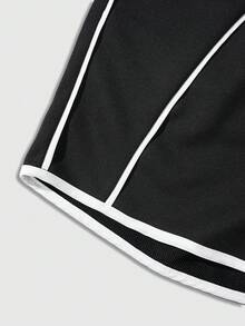 ROMWE MEN Bộ áo thun nam tay ngắn cổ tròn phối màu tương phản, kiểu dáng thường ngày, thích hợp cho mùa hè. - màu đen - Xem 4