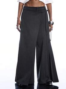 LYSMO 2026 New Arrive Minimalism Spring/Summer Women's Striped Patchwork Design Pleated Wide Leg Casual Pants/ Summer Outfits/Spring Outfit Women/ Spring Break Outfits/Valentine's Day /Valentine Outfits For Women /Birthday Outfits For Women / Y2k Clothes /Black Pants/Carnival / Carnival Costume