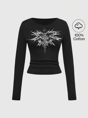 Grunge Punk Punk Rock Sexy Crop Top Vintage Langarm T-Shirt für Frauen