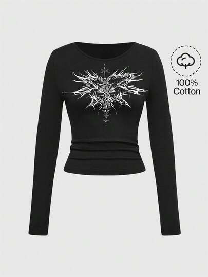 Grunge Punk ملابس علوية كروب قصير بأكمام طويلة بطراز بانك روك وجرئ للنساء