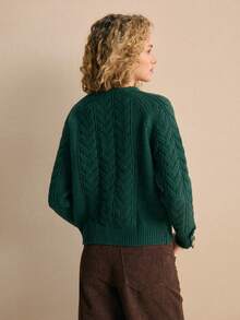 MOTF PREMIUM 绞花针织纯色金属花卉细节毛衣 - 綠色 - 查看 4