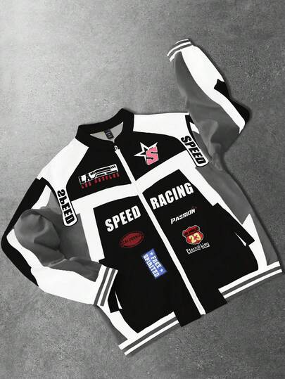 ROMWE MEN Street Life Men's Racing Element Jacket, Suitable For Autumn/Winter