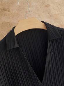 HIMLAND 男士纯色罗纹休闲百搭通勤短袖 Polo 衫 - 黑色 - 查看 7