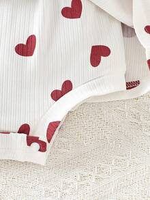 SHEIN 女婴爱心印花连体衣和发带套装 - 白色 - 查看 4