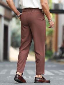 Manfinity Bizformal Men's Solid Color Pleated Pocket Straight Leg Suit Pants, Office Wear - Redwood - View 2