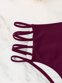 Breezaya Quần bơi màu trơn khoét eo, thích hợp cho đi biển/nghỉ mát. - Màu Đỏ Sâu - Xem 5