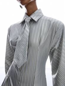 LYSMO 女士领带条纹休闲通勤衬衫裙 - 彩色 - 查看 6