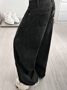 StreetHx 休闲低腰做旧宽松星星刺绣牛仔裤 - 黑色 - 查看 8