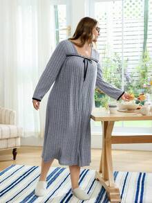 Lazeform 大码简约方领休闲毛绒睡袍，适合秋冬季节，舒适保暖。 - 灰色 - 查看 7