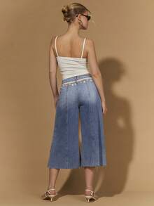 COSMINA Quần jeans nữ ống rộng, trang trí họa tiết vỏ sò, dài đến mắt cá chân (7/8). - Rỉ Nâu - Xem 7