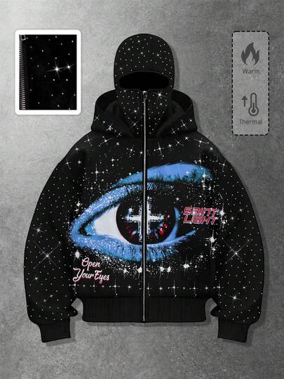 Street Life Sudadera con estampado gráfico y adornos de rhinestone, estilo punk callejero para hombre, otoño/invierno