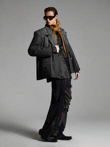 NEON BLANC Men Street Style Striped Double-Breasted Denim Long Sleeve Blazer, For Fall Winter