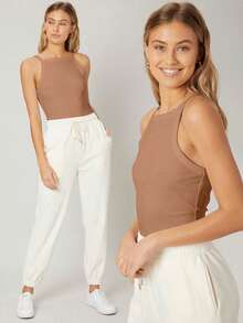 MOTF PREMIUM WOMEN'S CASUAL EVERYDAY COMMUTE MINIMALIST SOLID COLOR SLIM FIT CAMI TOP, SUMMER - Yellow - View 3