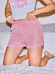 Lowkey Lull 2件套女士休闲条纹系带前扣睡衣套装 - 彩色 - 查看 4