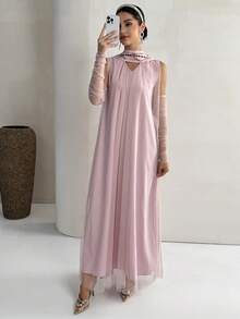 Yasmyna Women's Off-Shoulder Flowy Chiffon Patchwork Casual Party Dress - Pink - View 3