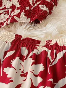 Franclia Women's Ditsy Floral Ruched Camisole And Mini Skirt 2-Piece Sexy Crop Top Set, Spring/Summer - Red - View 4