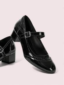 CUCCOO DOLLMOD 女士黑色时尚经典可爱蝴蝶结学院风洛丽塔风格玛丽珍低跟鞋 - 黑色 - 查看 2