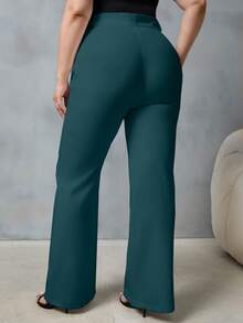 EURMUSE Plus High Waist Flare Leg Suit Pants - Dark Green - View 2