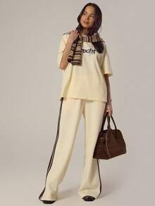 MUSERA Oversized Grafik T-Shirt Frühling, Mädchenhaft, Tagesoutfits, Süß, Lässiger Süßer Erbse Sommer - Hellgelb - Übersicht 5